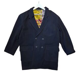 Michael Winston Wool/Cashmere Coat Mens Sz XL Navy‎ Blue Double Breasted